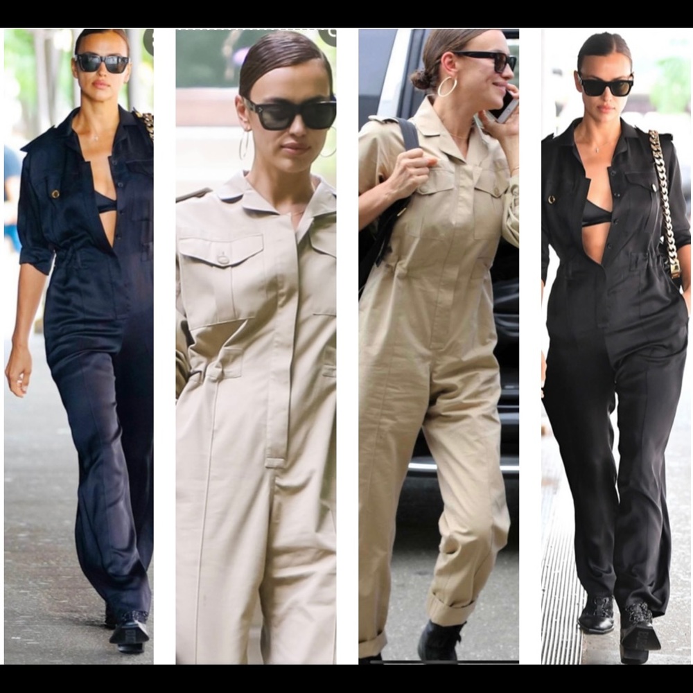 BURBERRY BLACK OR KACKI COTTON  JUMPSUIT, BOTH SEEN ON IRINA SHAYK, MANY OPTIONS